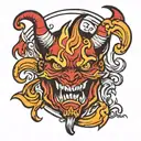 American traditional style , devil , fire flames tattoo design idea
