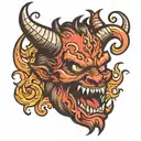 American traditional style , devil , fire flames tattoo design idea