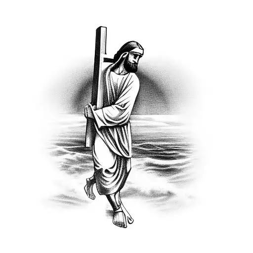 Jesus carrying cross, Greek art version tattoo design idea