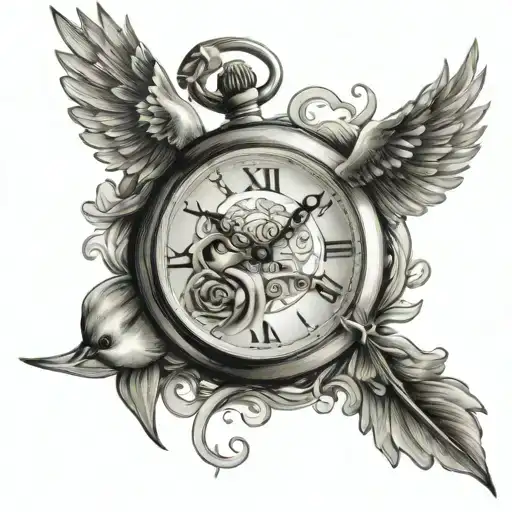 pocket watch diamond and dove  tattoo design idea
