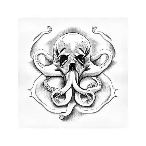 skulls and roses and octopus and raven tattoo design idea