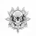 skull mandala with fire behind and flowers tattoo design idea