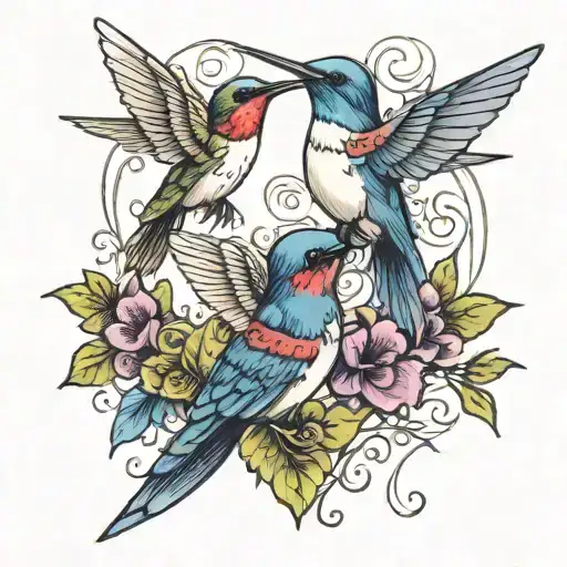 hummingbird and purple Martin  tattoo design idea