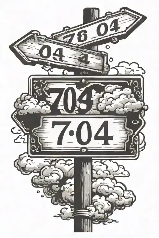 street sign that says "704" with shaded clouds, says "road to riches" with cool shaded designs  tattoo design idea