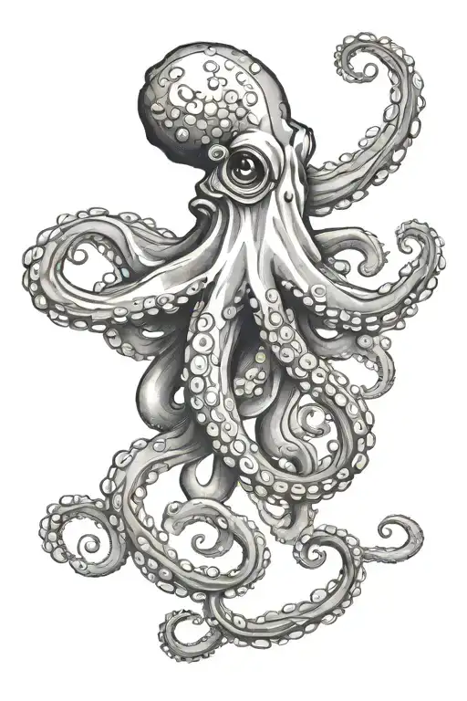 octopus in galexy with mushrooms growing around him tattoo design idea