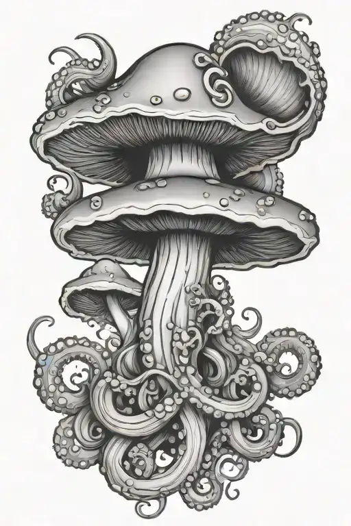 mushroom with octopus wrapped tattoo design idea