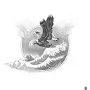 Wave breaking with a soaring eagle riding it tattoo design idea