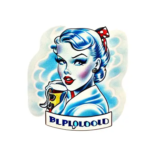 pin up girl with blonde hair and blue eyes in blue angel onesie  tattoo design idea