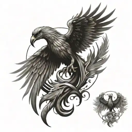 phoenix bird spreading its wings and on top a cross symbol like jagermister tattoo design idea
