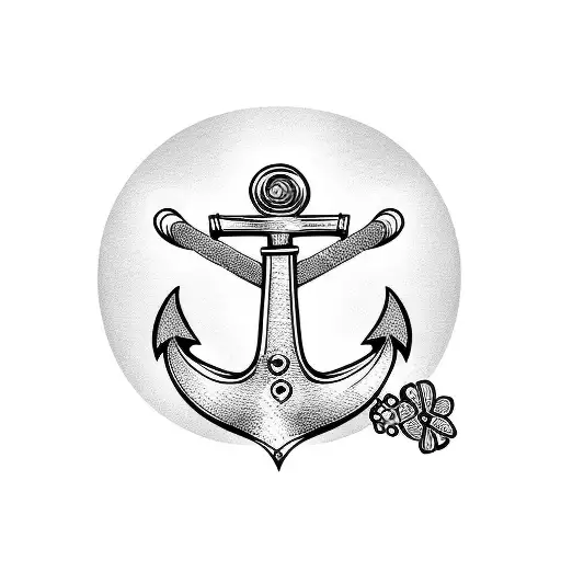 anchor with butterfly and flowers tattoo design idea