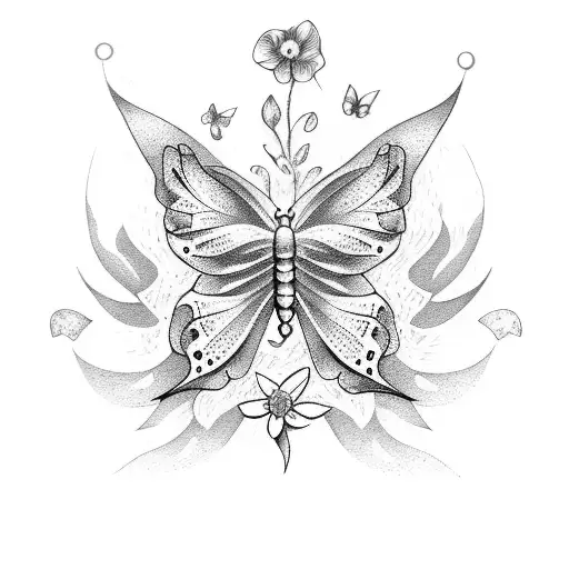 anchor with butterfly and flowers tattoo design idea