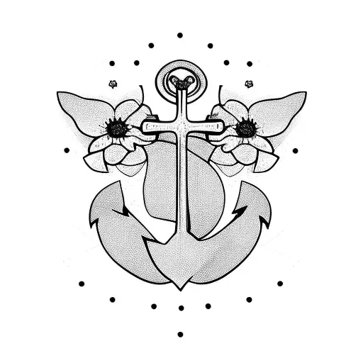 anchor with butterfly and flowers tattoo design idea