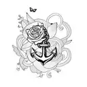 anchor with butterfly and flowers tattoo design idea