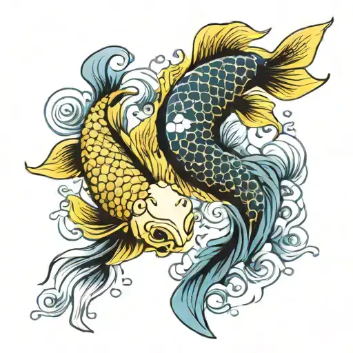 yellow and blue koi fish yin yang tattoo design idea