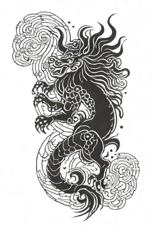 Fuse a traditional Japanese Kirin (mythical creature) with a modern twist, incorporating elements of accounting graphs or charts tattoo design idea