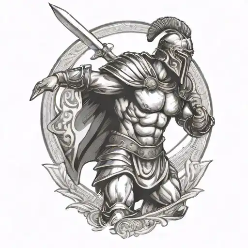 A gladiator who fights alone in the arena. surrounded by  tattoo design idea