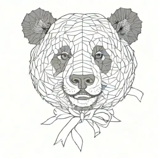 panda bear, ribbon tattoo design idea