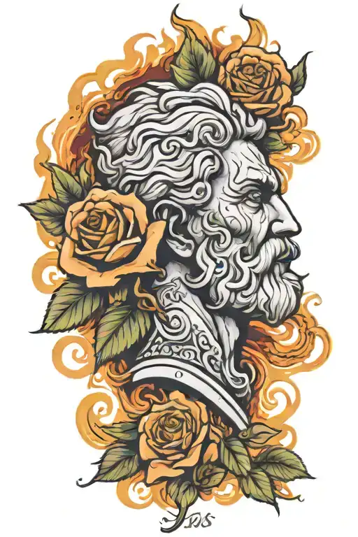 rose Mythology Zeus Fire tattoo design idea