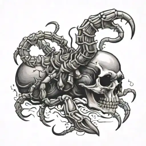 scorpion crawling out of a skull  tattoo design idea