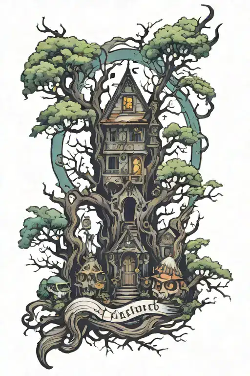 haunted forest tattoo design idea