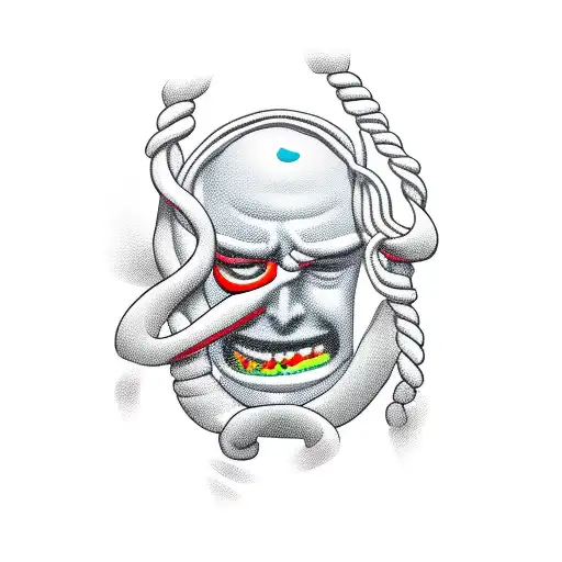 cartoon head with noose around neck tattoo design idea