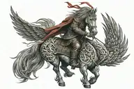 tattoo based on the firebird slavic folklore, ivan tsar riding a horse. there is a firebird above him tattoo design idea