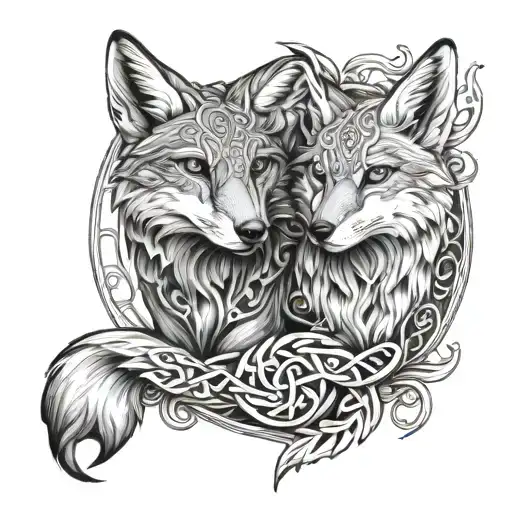 Celtic Fox and wolf brothers bigger and younger tattoo design idea