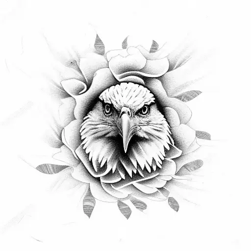 feminine bald eagle in flight or landingwith flowers tattoo design idea