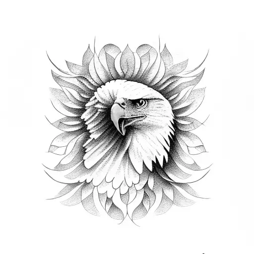 feminine bald eagle with flowers tattoo design idea
