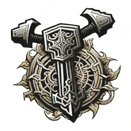 Thor's hammer, shining sun tattoo design idea