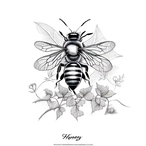 honey bee with vines and morning glory  tattoo design idea