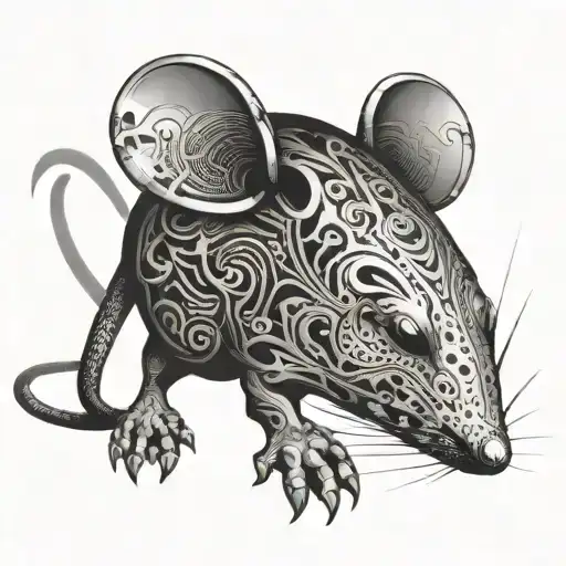 An artistic interpretation of a computer mouse morphing into an animal silhouette tattoo design idea