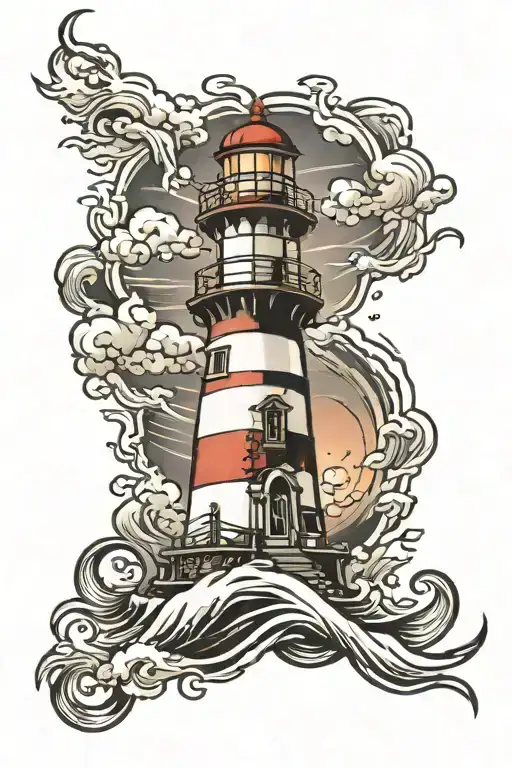 lighthouse storm tattoo design idea