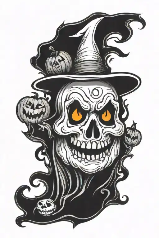 Single traditional white sheet ghost with a carved pumpkin tattoo design idea