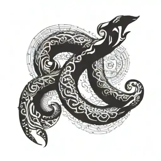 The entire left forearm covered in black ink in a curved pattern, then from the elbow bend, the arm up to the shoulder f tattoo design idea