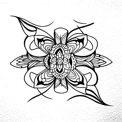 two Koi Fish flowers outline mandala  tattoo design idea
