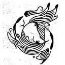 two Koi Fish flowers outline mandala  tattoo design idea