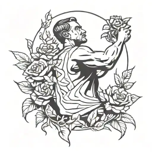 outline of broken man holding up flowers growing tattoo design idea
