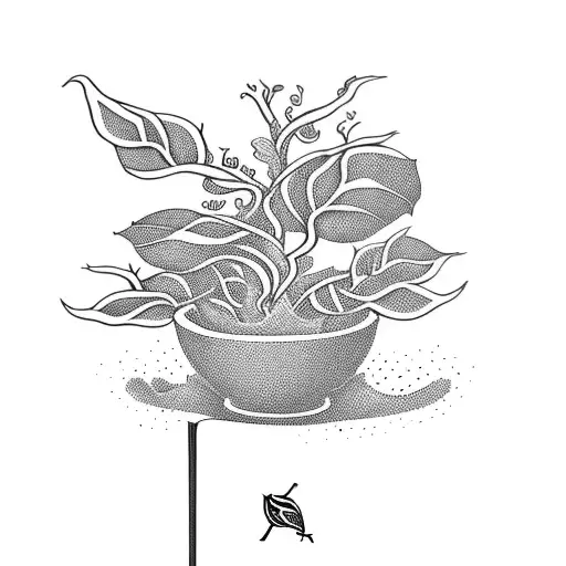 A whimsical coffee plant growing out of an open book tattoo design idea