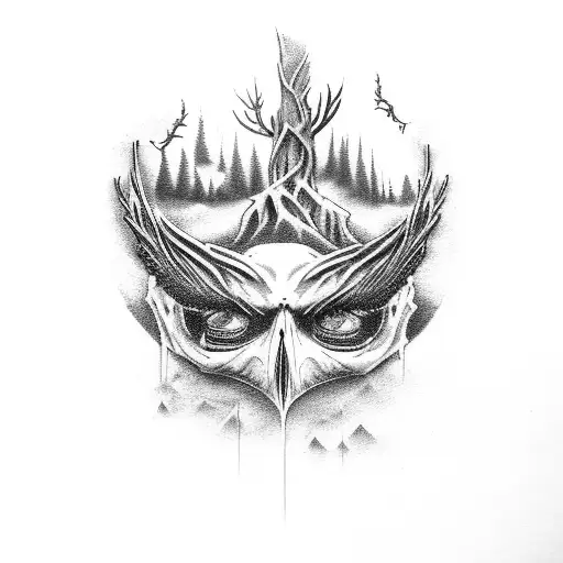 discount coffin raven forest tattoo design idea