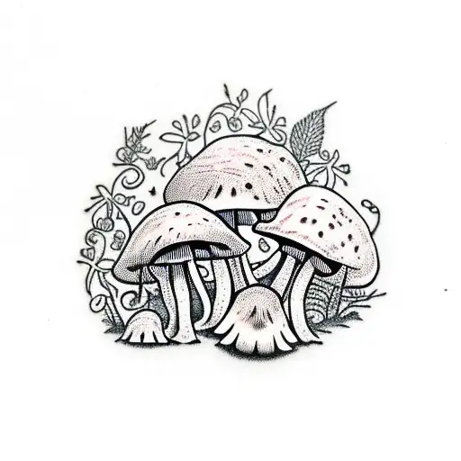 mushrooms with small frog tattoo design idea