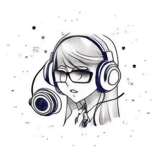A new-school tattoo of a lewd waifu DJ mixing music on turntables tattoo design idea