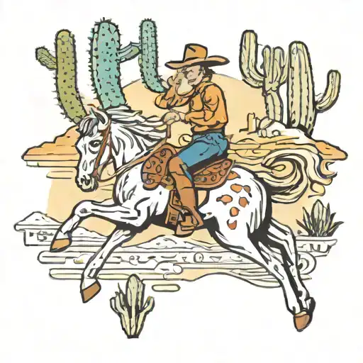 western cactus and horse jumping tattoo design idea