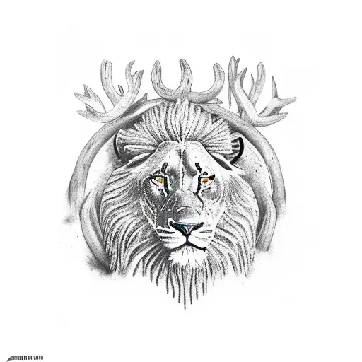 a South African safari river with bucks and lions drinking water  tattoo design idea