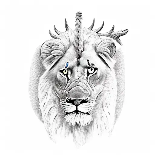 a breathtaking South African safari river with bucks and lions drinking water  tattoo design idea