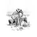 South African safari with a river  tattoo design idea