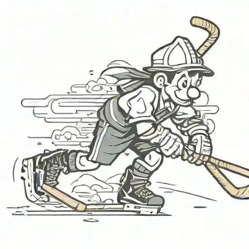 Pinocchio in a hockey uniform with a stick tattoo design idea