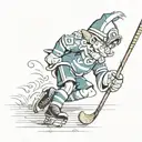 Pinocchio in a hockey uniform with a stick tattoo design idea