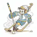 Pinocchio in a hockey uniform with a stick tattoo design idea