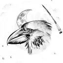 raven with moon and clouds tattoo design idea